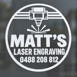 White custom-made vinyl window sticker by Matt's Laser Engraving