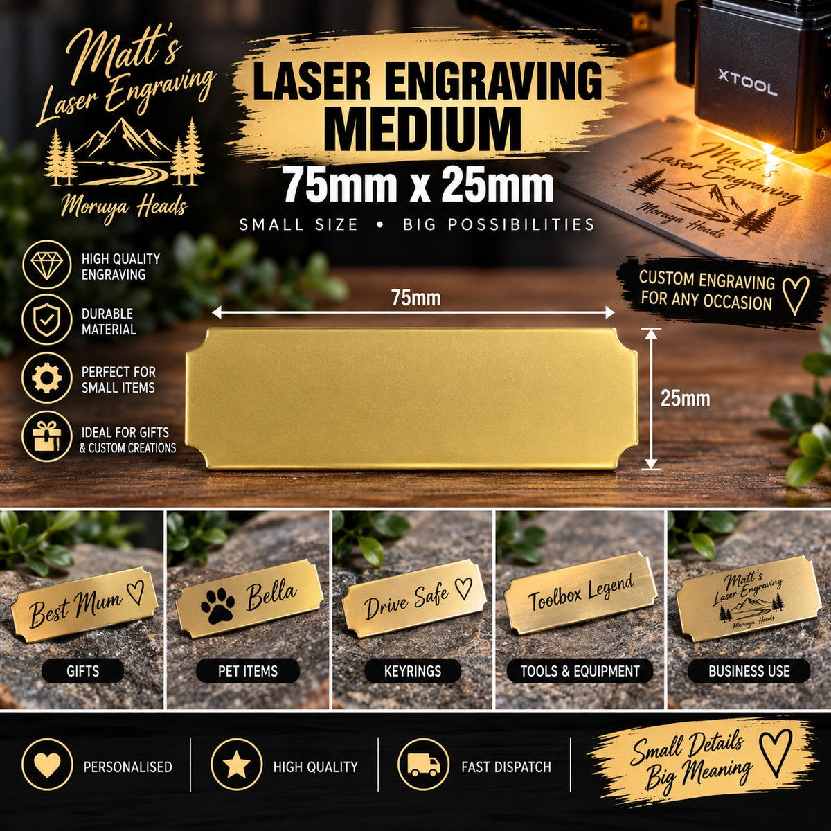 Laser Engraving Medium 75mm x 25mm - Matt's Laser Engraving