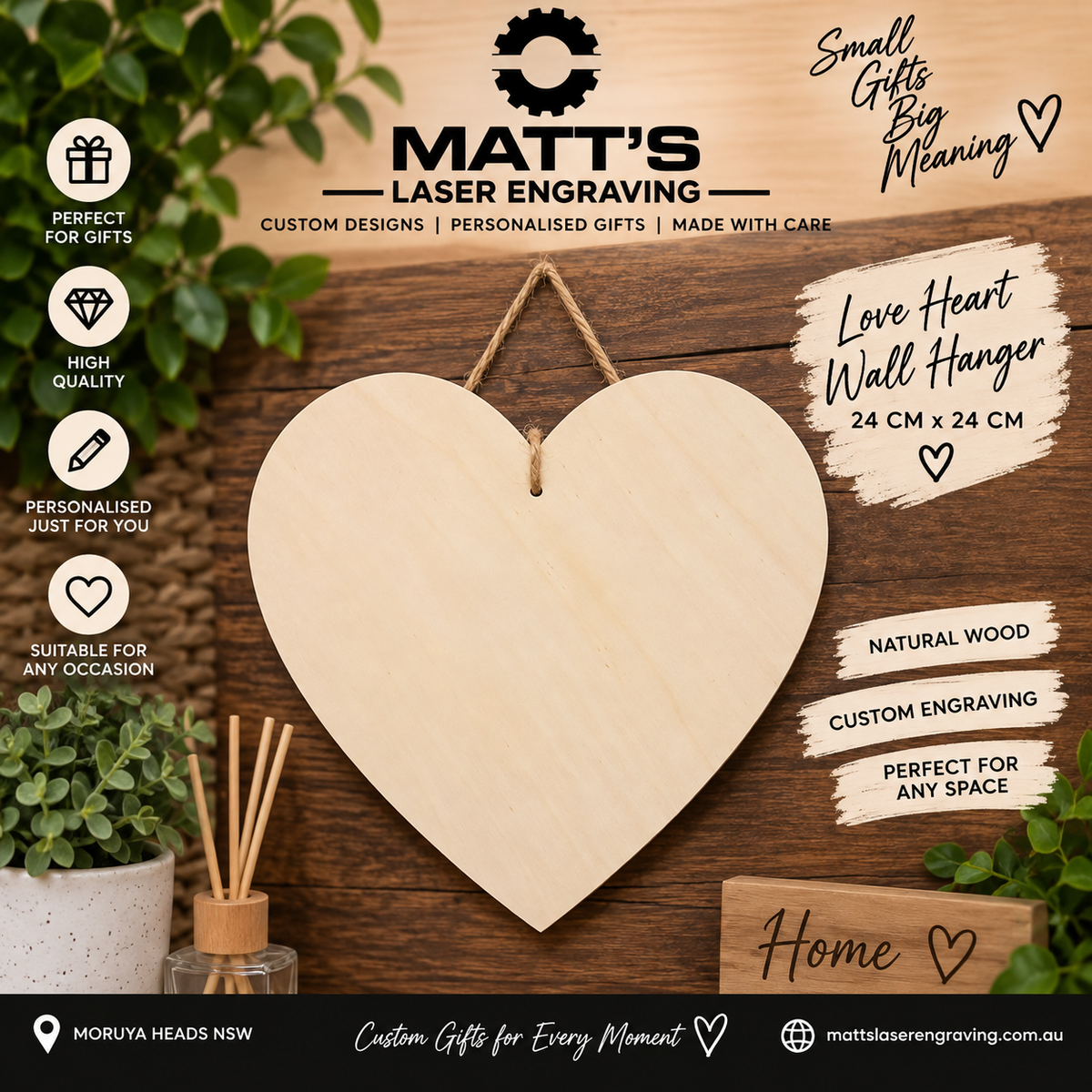 Personalised love heart wall hanger 24cm x 24cm