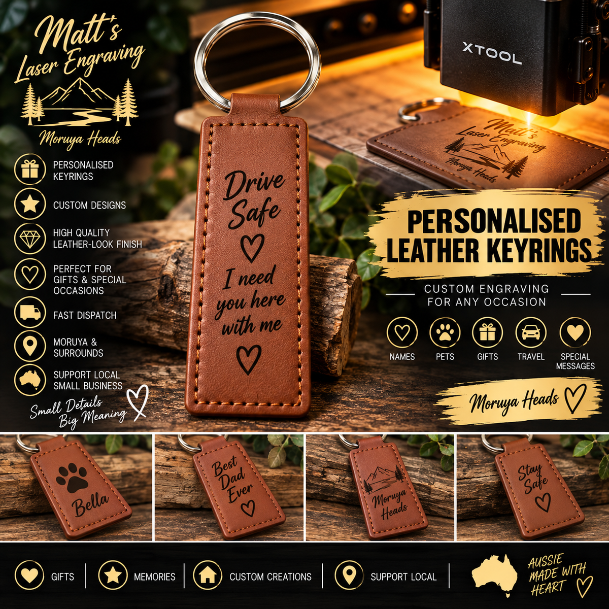Personalised leather keyrings - Matt's Laser Engraving